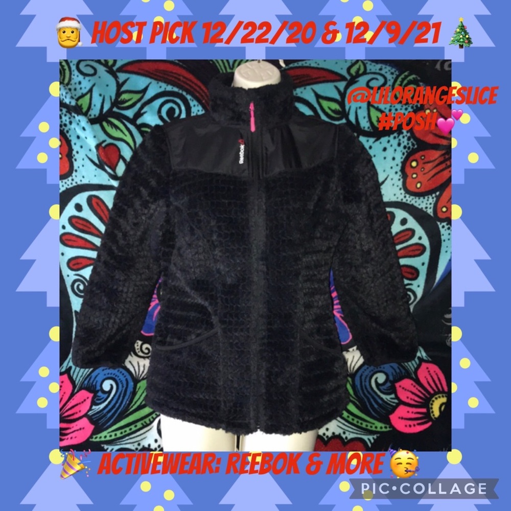Reebok black large (14/16) jacket soft furry 💕
